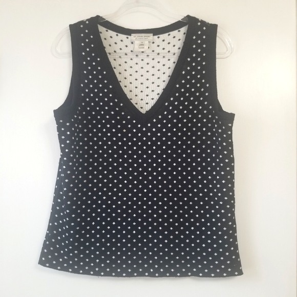 St. John Sport by Marie Gray Sweaters - ST. JOHN SPORT By MARIE GRAY Black White Dot V Neck Sleeveless Sweater Medium